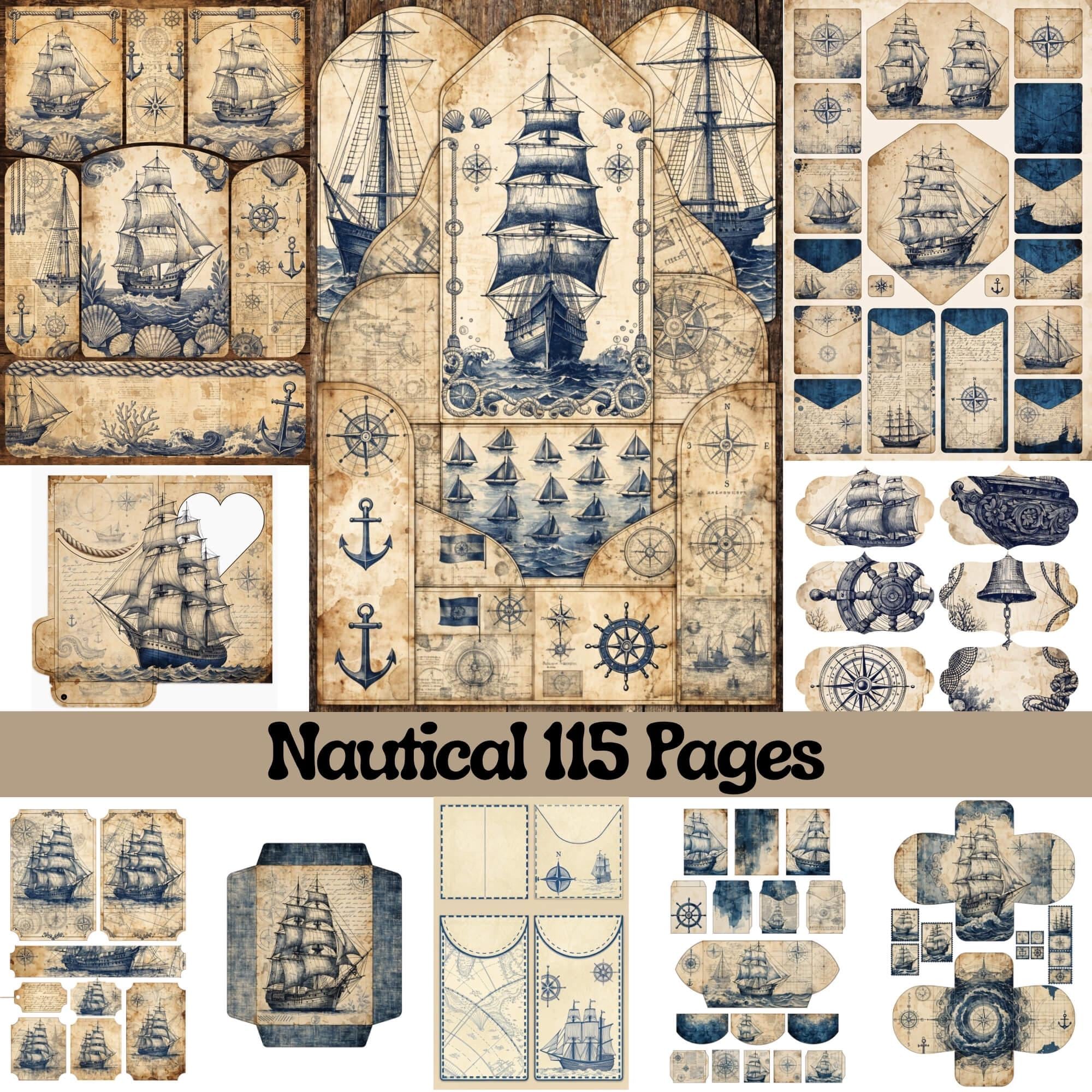 Nautical Junk Journal Kit, Vintage Ocean Ephemera, Sailor Ship Papers ...