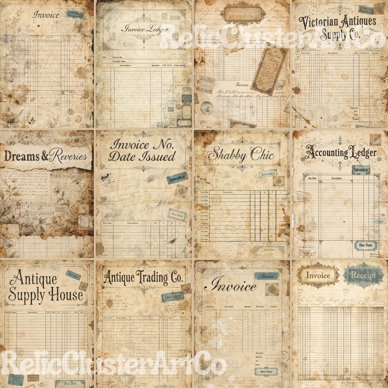 Vintage Ledgers Junk Journal Printable, French Invoices Receipts, Digi ...