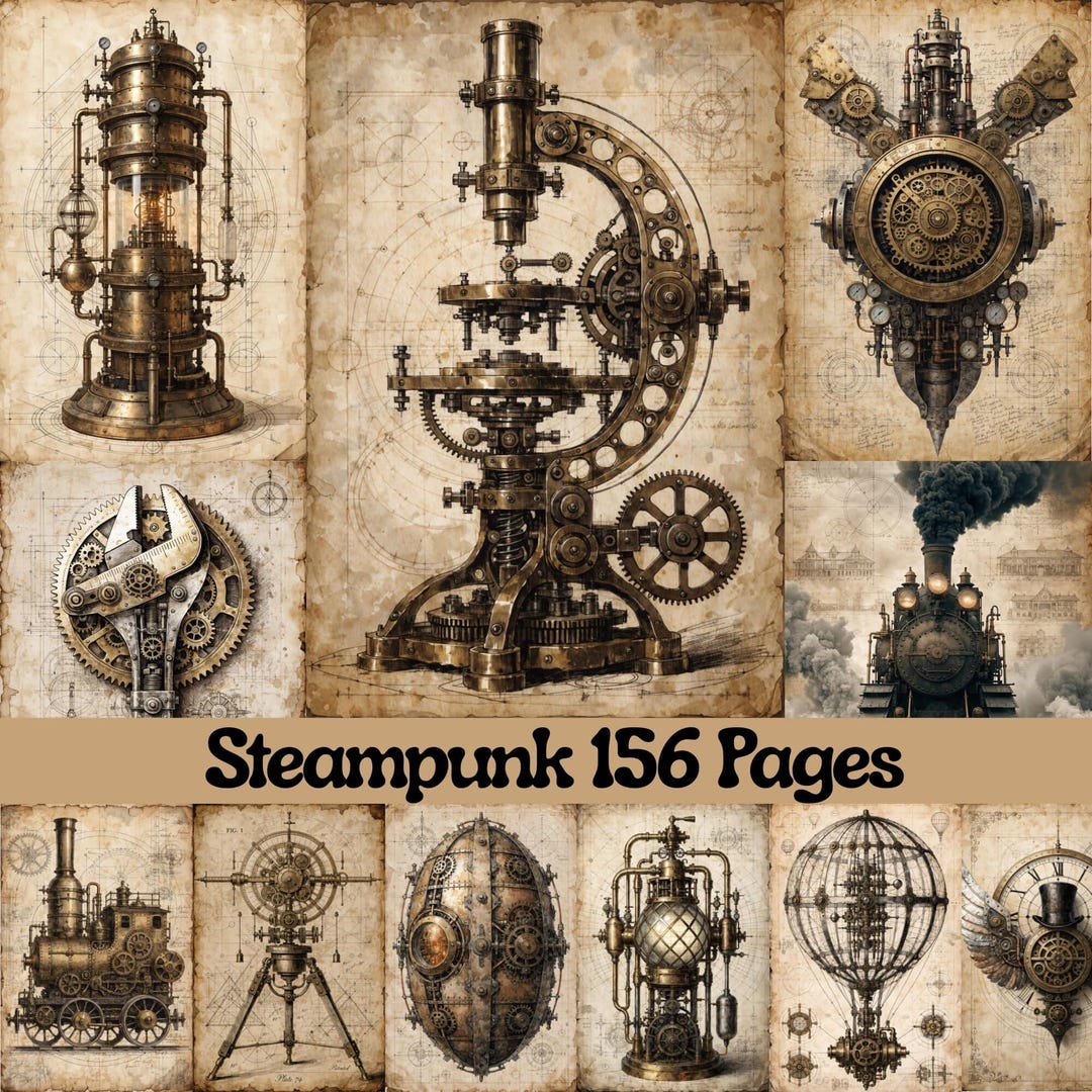 Steampunk Junk Journal Kit Vintage Industrial Ephemera Scrapbook Paper ...