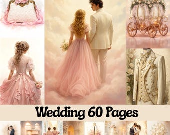 Kit de diario de boda: Papel de scrapbooking rosa y blanco (descarga digital)