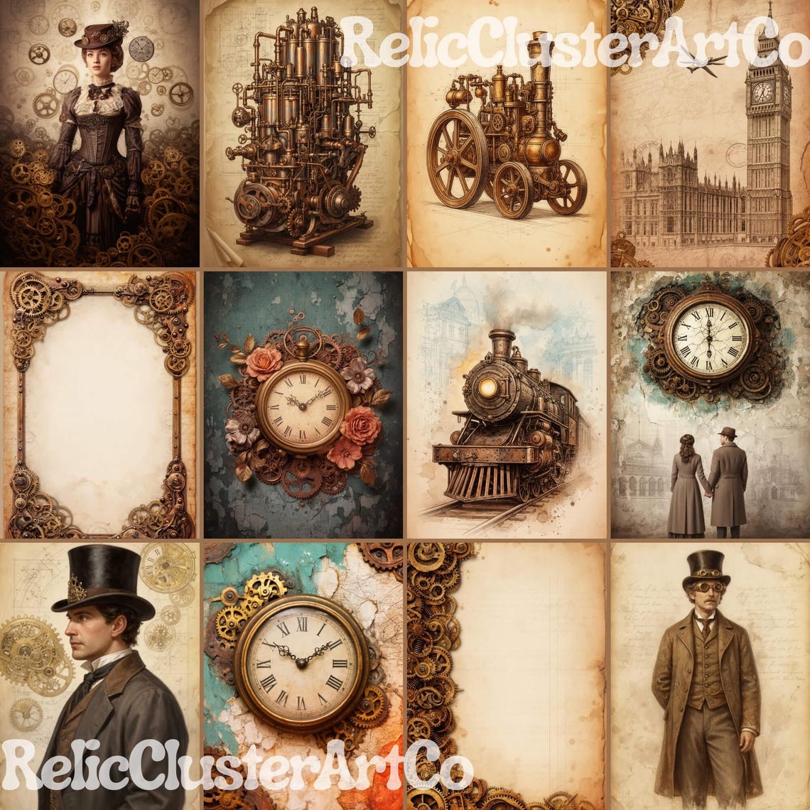 Steampunk Junk Journal Pages, Digital Industrial Paper, Victorian ...