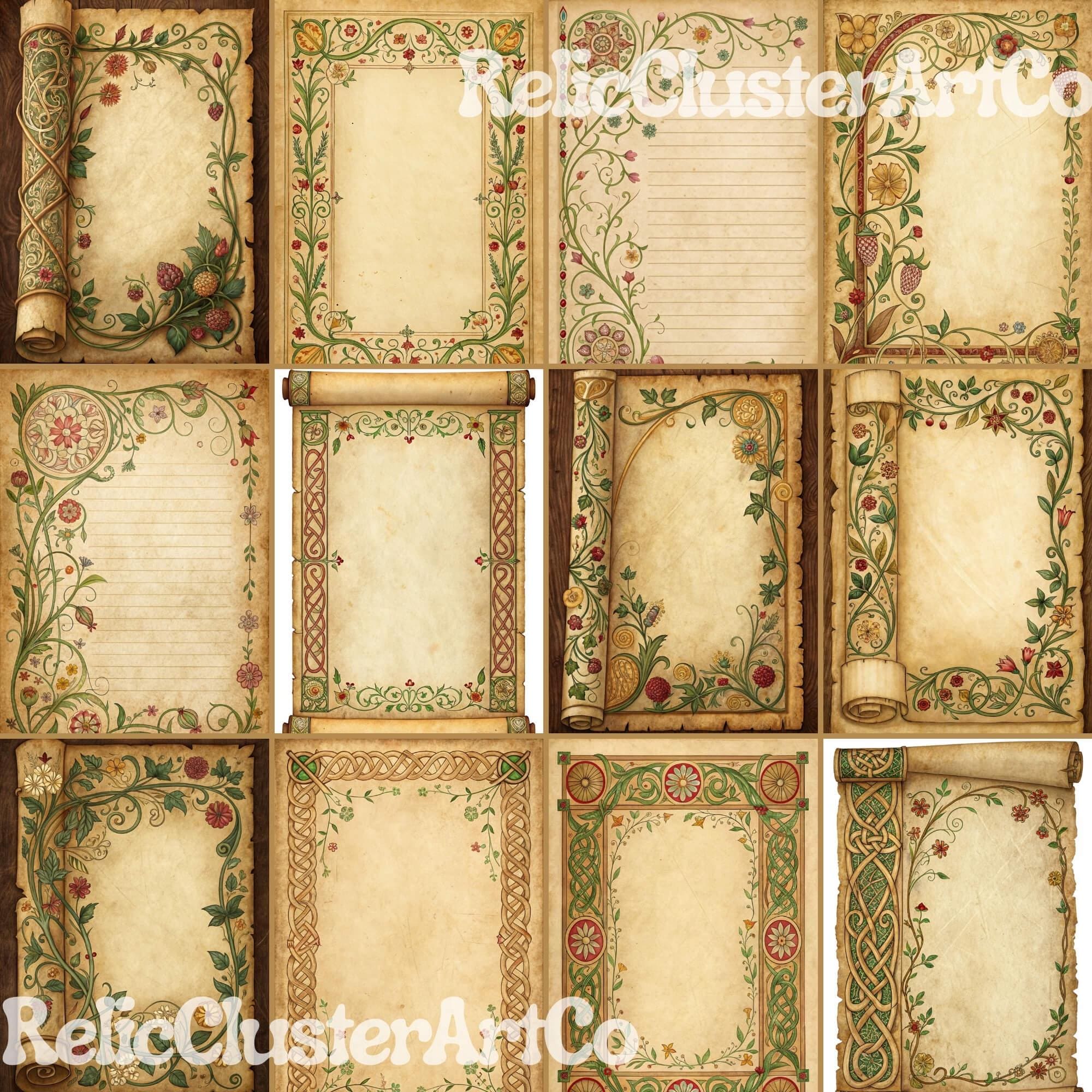 Illuminated Medieval Manuscript Digital Paper | Medieval Parchment Junk ...