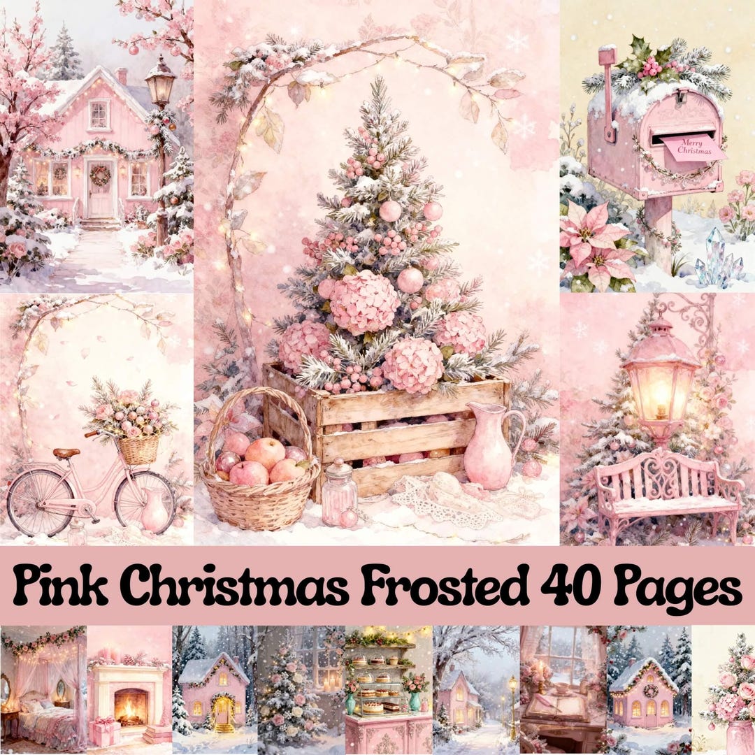 Pink Christmas Junk Journal Kit, Shabby Chic Cottagecore (digital ...