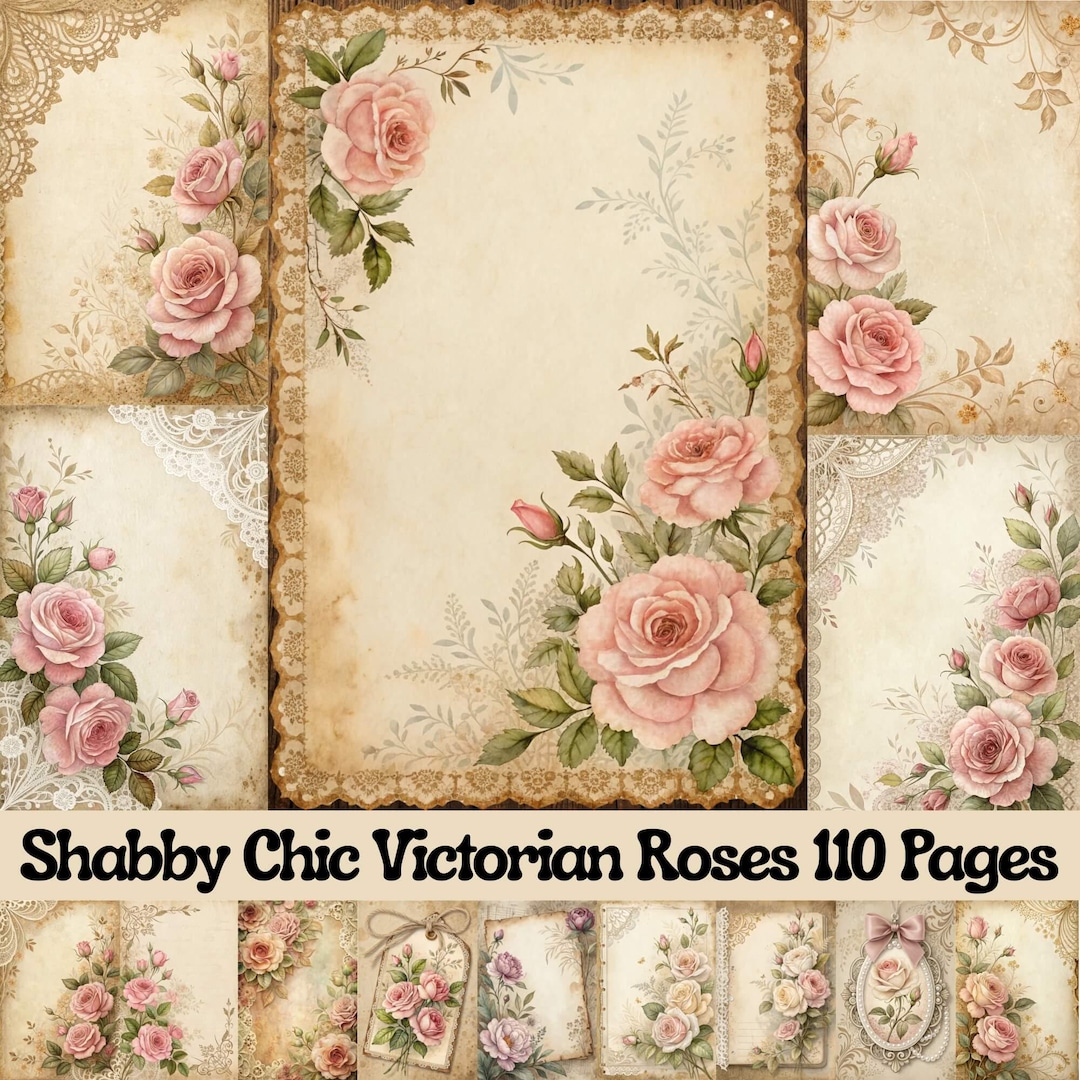 Pink Rose Junk Journal Pages | Shabby Chic Roses Ephemera | Victorian ...
