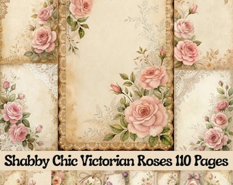 Pink Rose Junk Journal Pages | Shabby Chic Roses Ephemera | Victorian Scrapbook Paper (Digital Download)