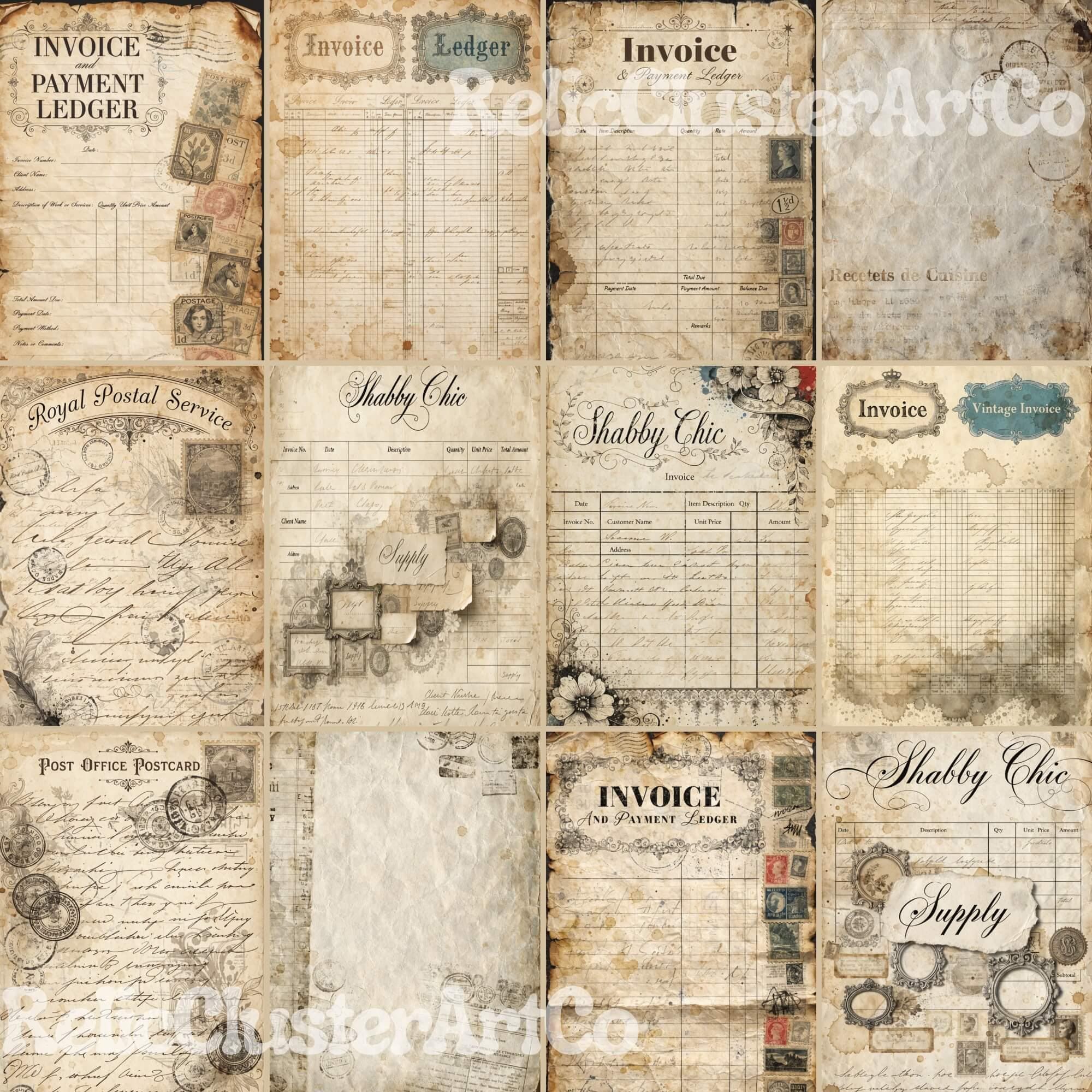 Vintage Ledgers Junk Journal Printable, French Invoices Receipts, Digi ...