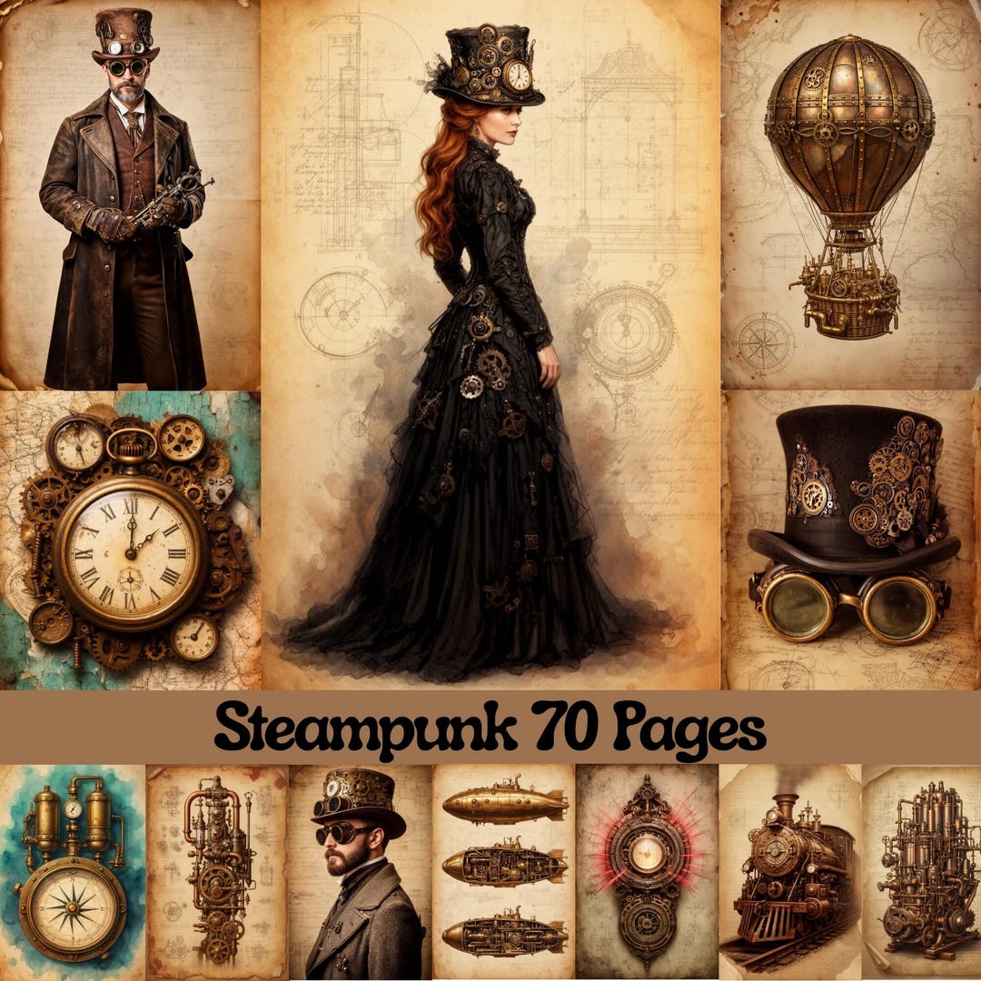 Steampunk Junk Journal Pages, Digital Industrial Paper, Victorian ...