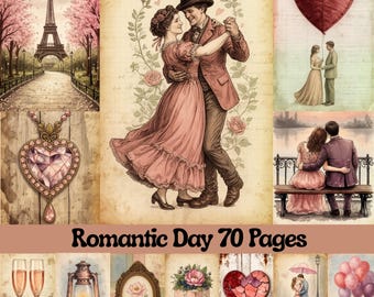 Romantischer Tag Junk Journal Seiten, Valentinstag Scrapbook Papier, shabby chic Blumen Ephemera (digitaler Download)