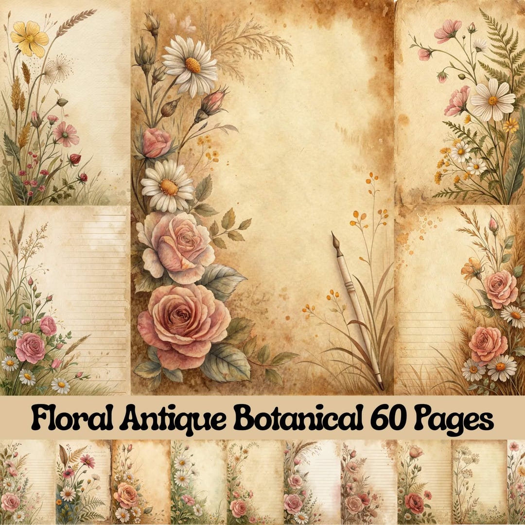 Vintage Botanical Junk Journal Pages, Floral Scrapbook Paper ...