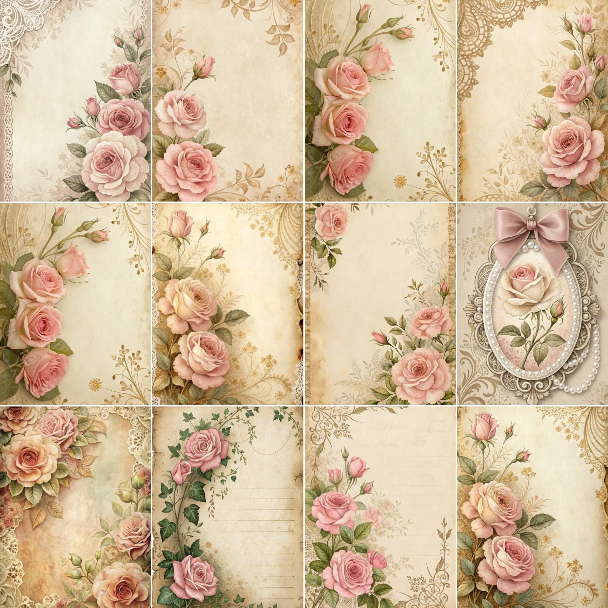 Pink Rose Junk Journal Pages | Shabby Chic Roses Ephemera | Victorian ...