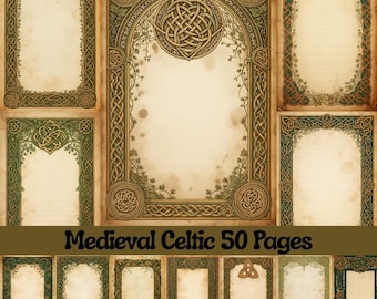 Medieval Celtic Manuscript Junk Journal Pages, Printable Ephemera, Celtic Knot Scrapbook Paper (Digital Download)