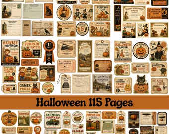 Retro Halloween Ephemera Cutouts: Vintage Halloween Fussy Cuts for Junk Journals & Crafts | Pumpkin Tags | Autumn Harvest (Digital Download)