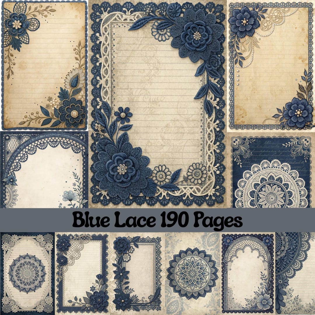 Vintage Blue Lace Junk Journal Kit, 190 Printable Pages (digital ...