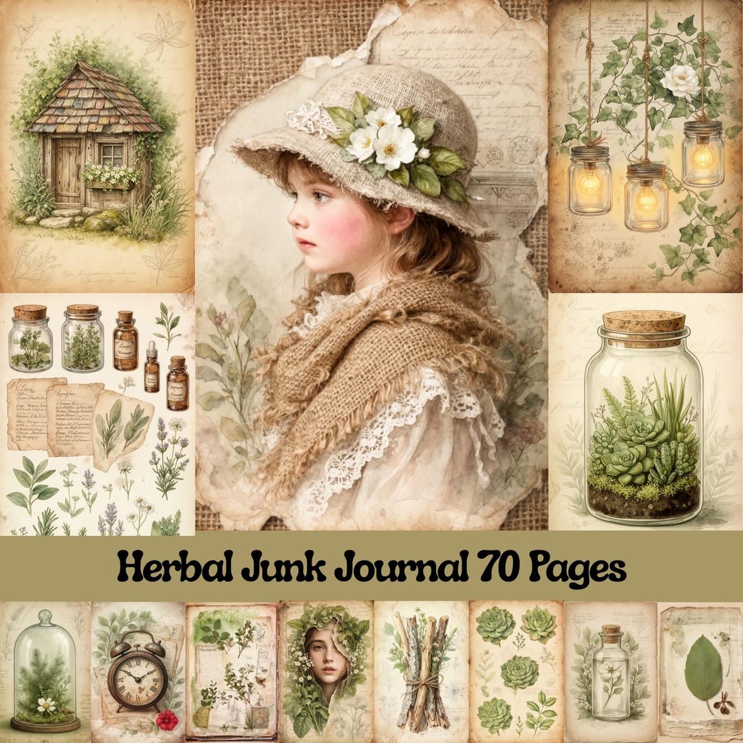 Herbal Junk Journal Pages: Printable Botanical Rustic Paper (digital ...