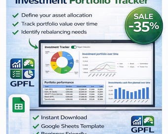 Investment Portfolio Tracker Google Sheets | Asset Allocation Dashboard (Digital Download)