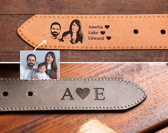 Custom Photo Leather Belt for Men, Hidden Picture Inside Belt, Personalized Gift for Husband, Anniversary Gift, Father's Day Gift