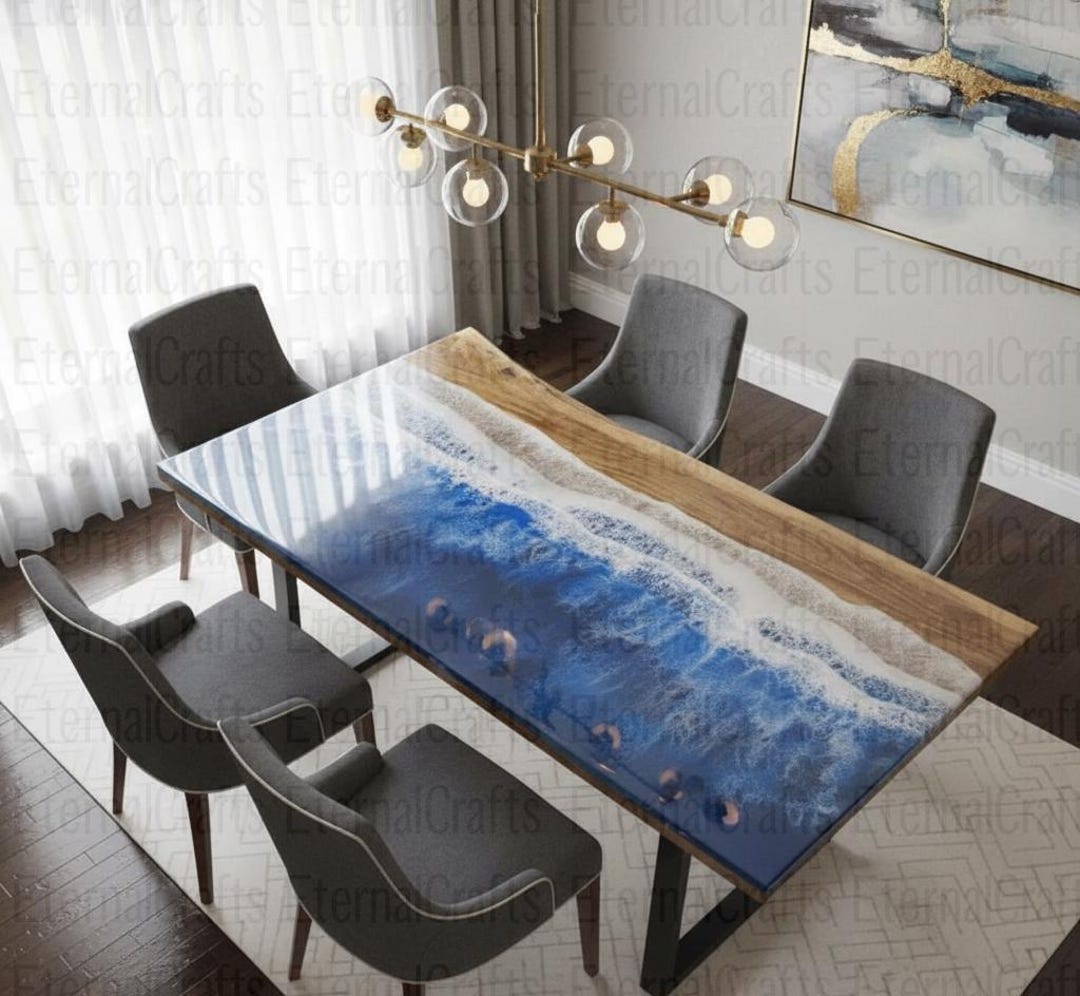 Epoxy Ocean Wave Table Coastal Home Decor Live Edge Wood Furniture ...