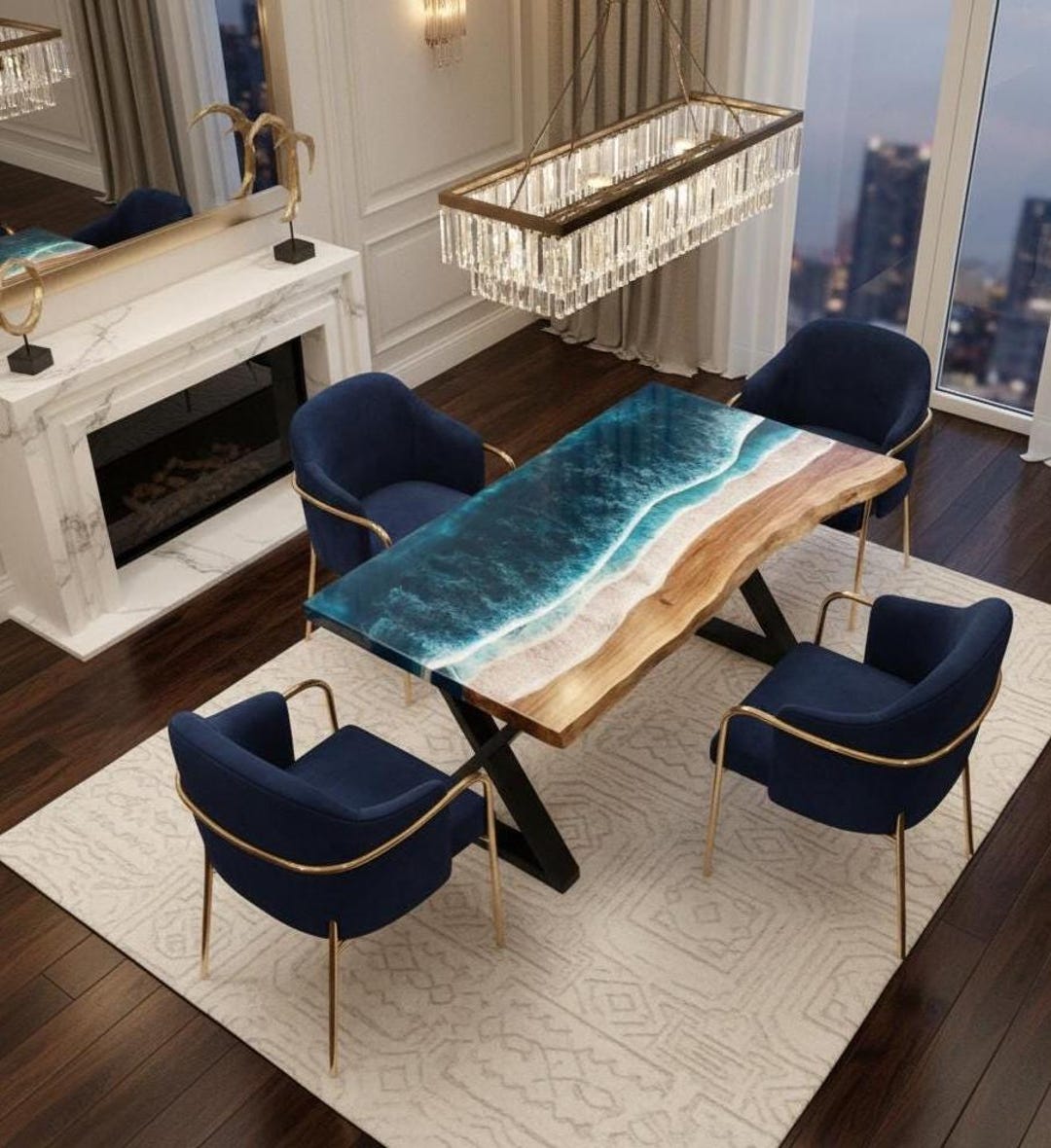 Handcrafted Ocean Wave Epoxy Table With Natural Wood – Coastal Decor ...