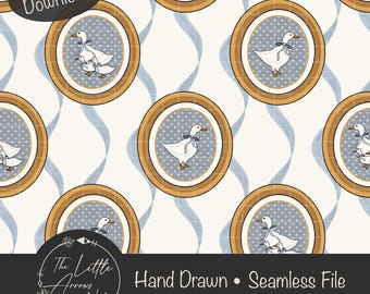 Vintage Goose Ribbon Seamless Pattern  | Blue | PNG Digital Download | Cottagecore Farmhouse Retro |
