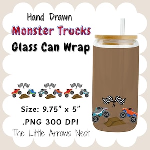 Monster Jam Truck Glass Can Wrap I Boy mom | Checkered Flag | PNG Digital Download I 16oz