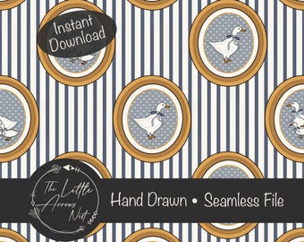 Vintage Goose Stripes Seamless Pattern | Blue Stripe Digital Paper | Cottagecore Farmhouse Goose | PNG Digital Download