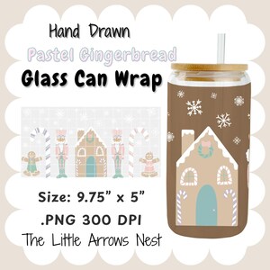Pastel Gingerbread House Glass Can Wrap I Nutcracker I Gingerbread Boy and Girl I Digital PNG File I Instant Download I Hand Drawn I