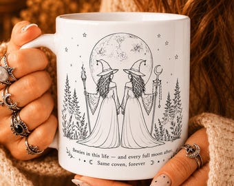 Personalized Witch Bestie Mug, Celestial Full Moon Coffee Cup, Coven Friend Gift
