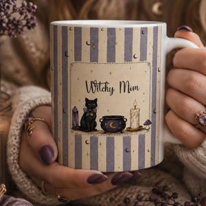 Personalized Witchy Mom Mug, Celestial Black Cat Coven Gift, Ceramic Coffee Cup image 9