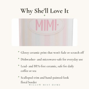 Personalized Mimi Pastel Striped Name Mug, Watercolor Floral Accent Coffee Cup image 12