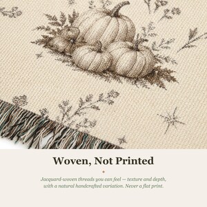 Woven Pumpkin Throw Blanket, Neutral Fall Tapestry, Cottagecore Botanical Decor image 11