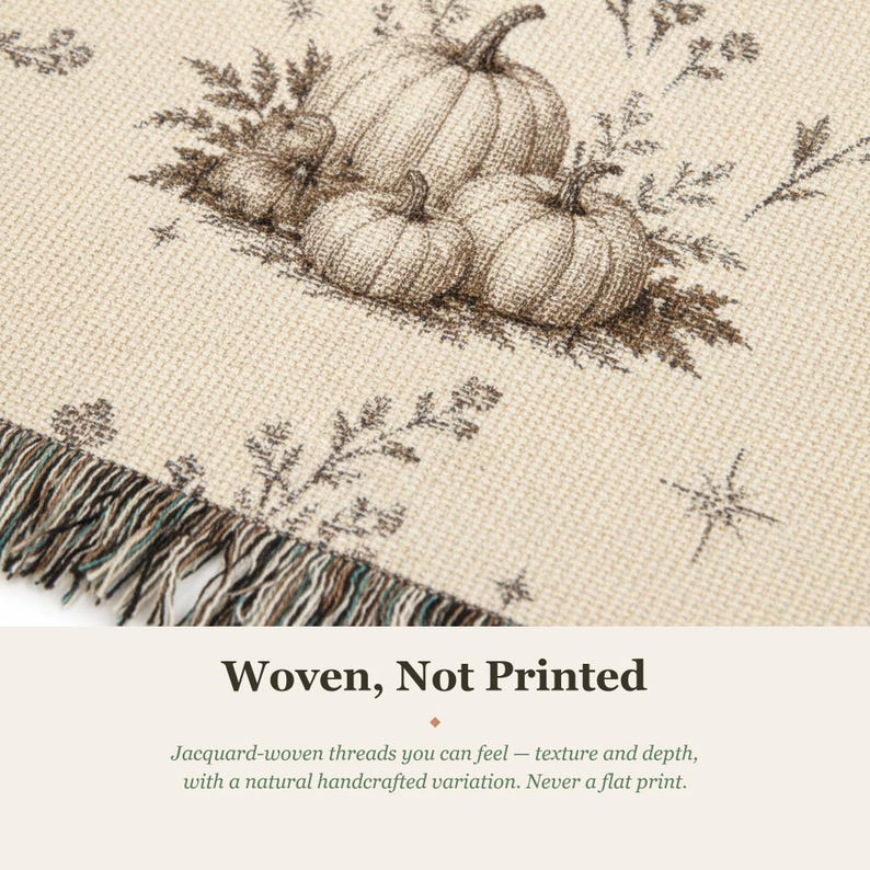 Woven Pumpkin Throw Blanket, Neutral Fall Tapestry, Cottagecore Botanical Decor image 11