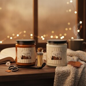 Book Lover Candle Set, Cozy Witch Black Cat Apothecary Jar, Dark Academia Gift image 9