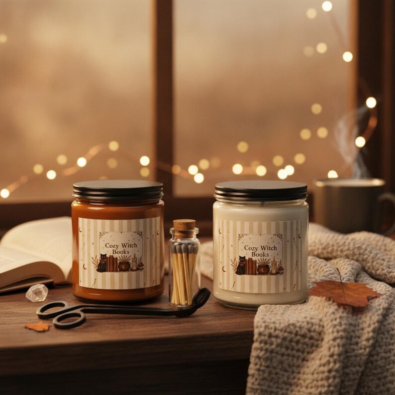 Book Lover Candle Set, Cozy Witch Black Cat Apothecary Jar, Dark Academia Gift image 9