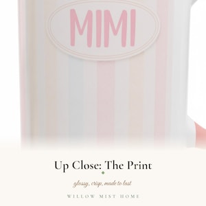 Personalized Mimi Pastel Striped Name Mug, Watercolor Floral Accent Coffee Cup image 4