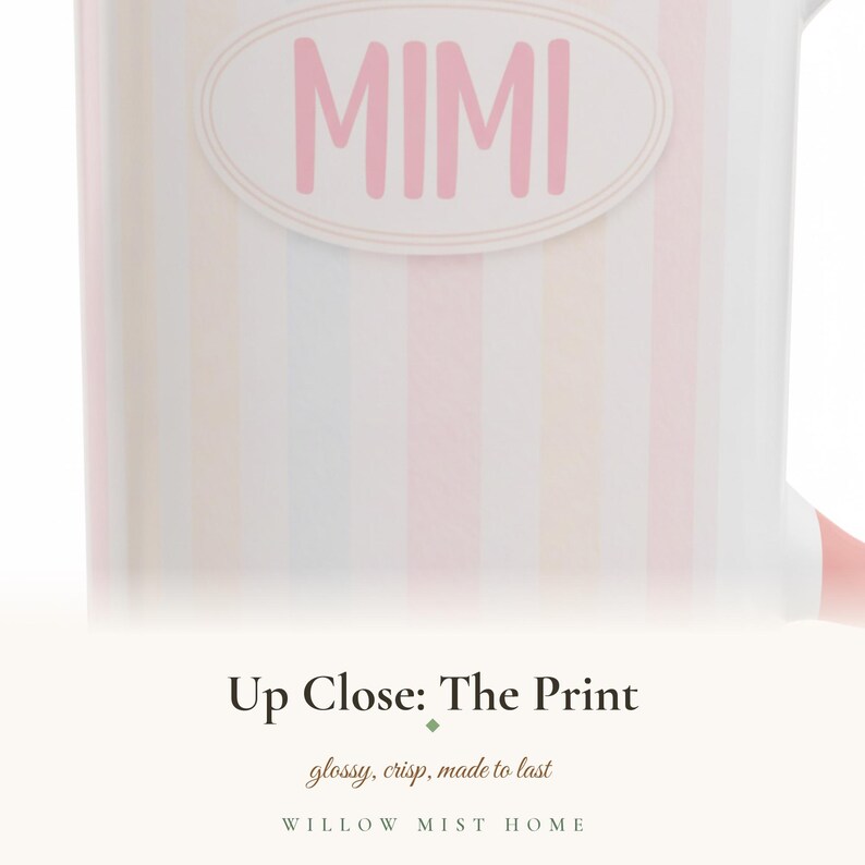 Personalized Mimi Pastel Striped Name Mug, Watercolor Floral Accent Coffee Cup image 4