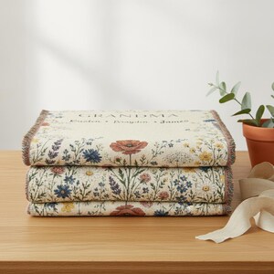 Personalized Grandma Wildflower Woven Blanket, Custom Grandkids Names Throw image 10