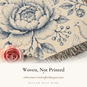 Personalized Family Name Woven Blanket, Vintage Floral Toile Throw, 100% Cotton, Fringed Edge image 4
