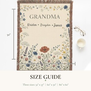 Personalized Grandma Wildflower Woven Blanket, Custom Grandkids Names Throw image 15