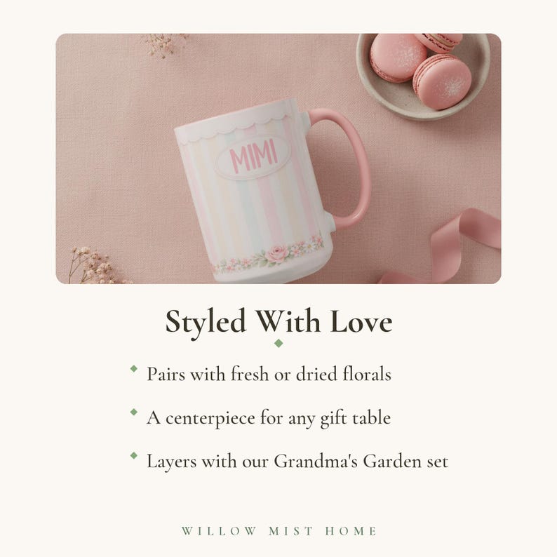 Personalized Mimi Pastel Striped Name Mug, Watercolor Floral Accent Coffee Cup image 14