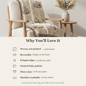 Woven Pumpkin Throw Blanket, Neutral Fall Tapestry, Cottagecore Botanical Decor image 6
