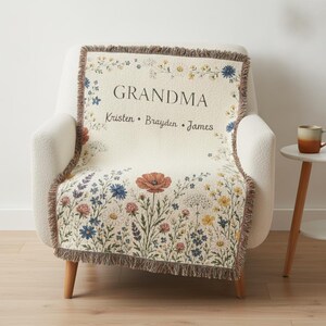 Personalized Grandma Wildflower Woven Blanket, Custom Grandkids Names Throw image 8