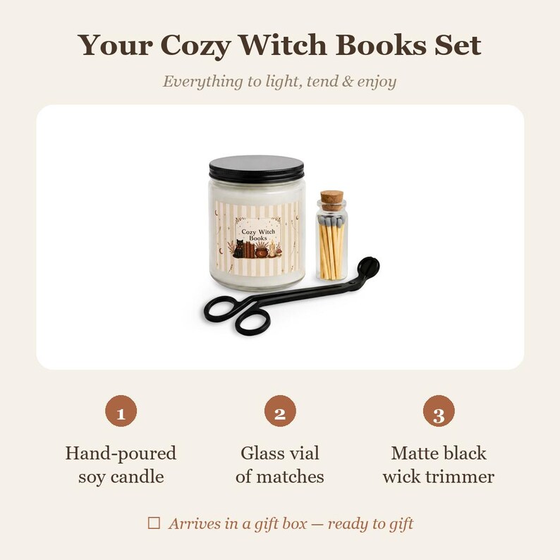 Book Lover Candle Set, Cozy Witch Black Cat Apothecary Jar, Dark Academia Gift image 3