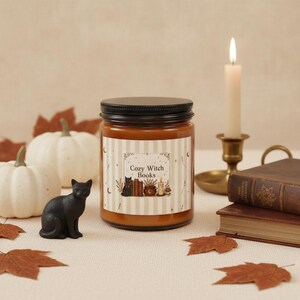 Book Lover Candle Set, Cozy Witch Black Cat Apothecary Jar, Dark Academia Gift image 1