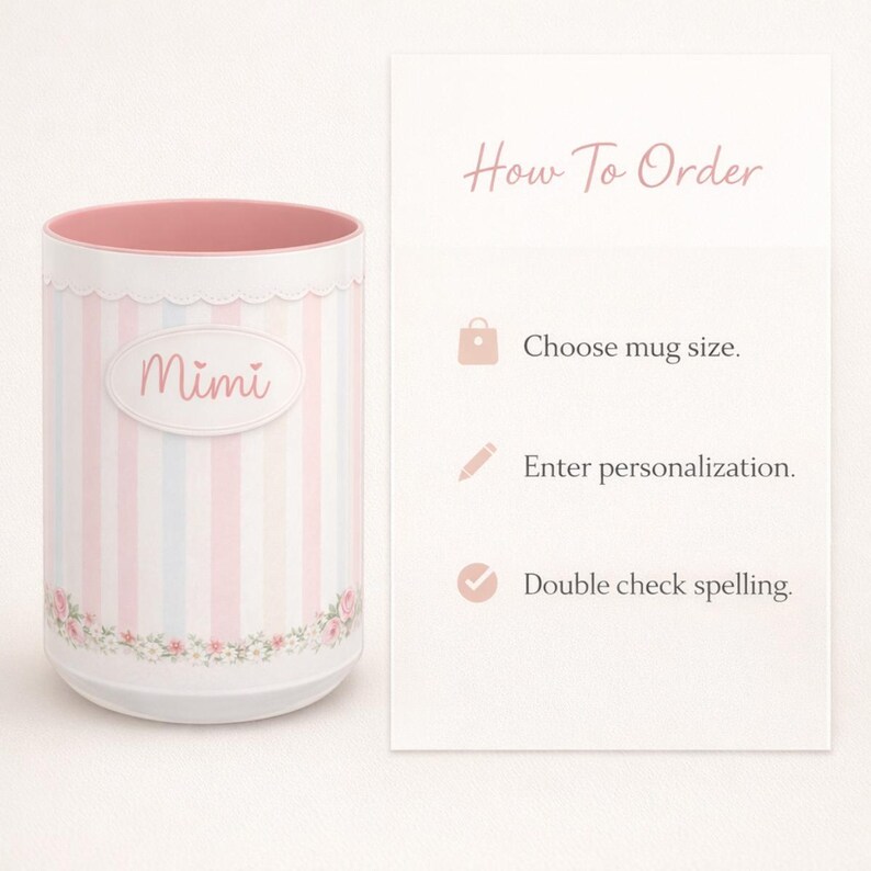 Alternate angle of Mimi pastel striped name mug | Accent Coffee Mug 11oz 15oz