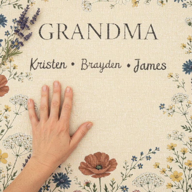 Personalized Grandma Wildflower Woven Blanket, Custom Grandkids Names Throw image 9