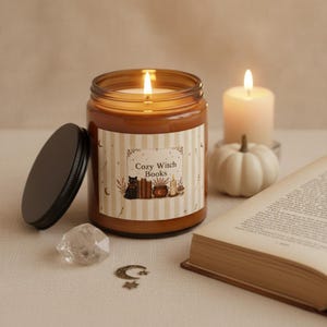 Book Lover Candle Set, Cozy Witch Black Cat Apothecary Jar, Dark Academia Gift image 5
