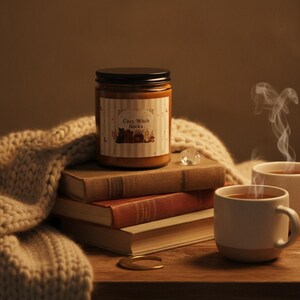 Book Lover Candle Set, Cozy Witch Black Cat Apothecary Jar, Dark Academia Gift image 8