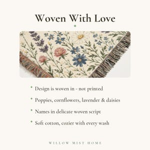 Personalized Grandma Wildflower Woven Blanket, Custom Grandkids Names Throw image 3