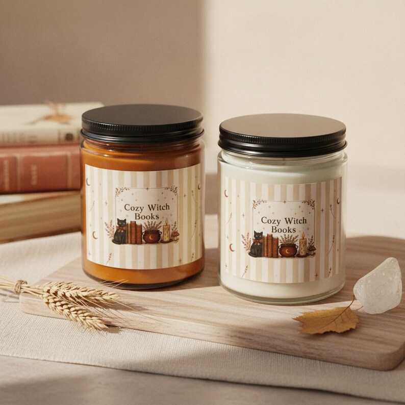 Book Lover Candle Set, Cozy Witch Black Cat Apothecary Jar, Dark Academia Gift image 12