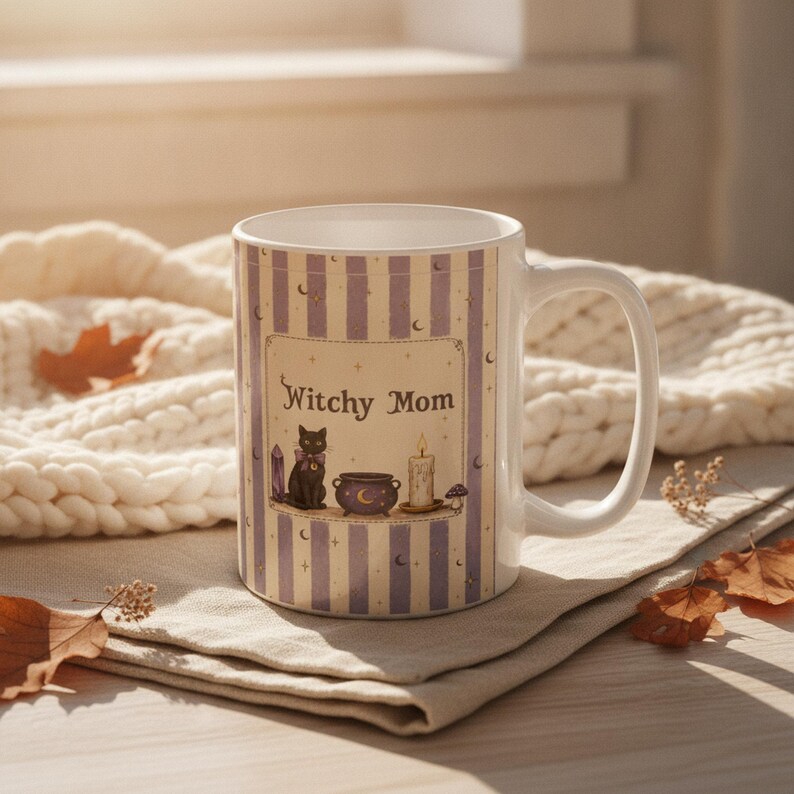 Personalized Witchy Mom Mug, Celestial Black Cat Coven Gift, Ceramic Coffee Cup image 6